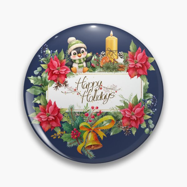 Item preview, Happy Holidays Christmas Wreath with Cute Penguin designed and sold by RCsDigitalArt.