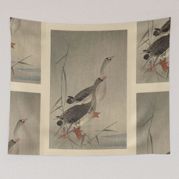 Item preview, Two Geese by Ohara Koson : Tranquil Shin Hanga Japanese Poster designed and sold by artofuniverse.