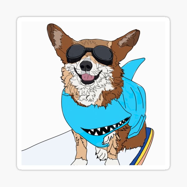 Catch a Wave Corgi Dog Sticker