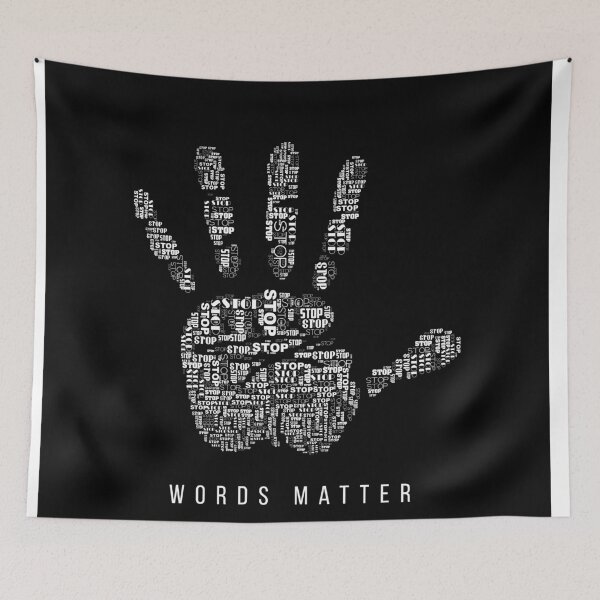 Item preview, Words Matter – Stop Word Handprint Awareness Typography Design designed and sold by PixelWaveBD.