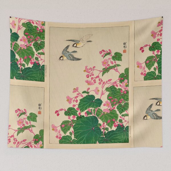 Item preview, Two Manchurian Great Tits in Flight by Ohara Koson : Shin Hanga Japanese Poster designed and sold by artofuniverse.