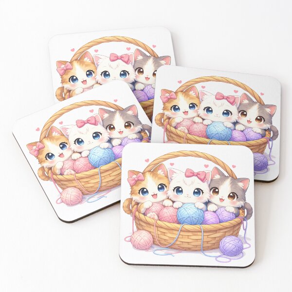Item preview, Cute Kittens in Basket with Yarn – Kawaii Anime Cat Illustration designed and sold by SVT Abstract.