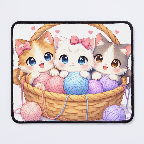 Item preview, Cute Kittens in Basket with Yarn – Kawaii Anime Cat Illustration designed and sold by SVT Abstract.