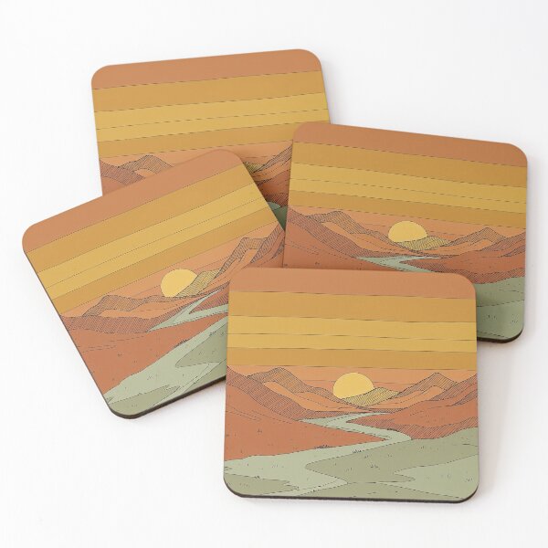 Item preview, Retro Mountain Valley Sunset Illustration – 70s Vintage River Art designed and sold by Articooler.