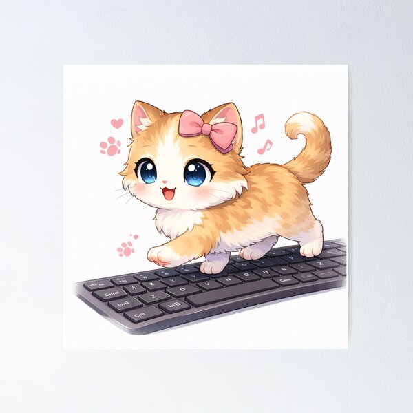 Item preview, Cute Anime Kitten Walking on Keyboard – Kawaii Programmer Cat designed and sold by SVT Abstract.