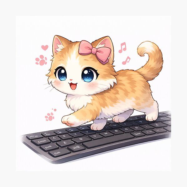 Item preview, Cute Anime Kitten Walking on Keyboard – Kawaii Programmer Cat designed and sold by SVT Abstract.