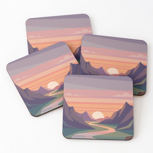 Item preview, Abstract Cubist Retro Sunset Landscape – River & Mountains Vintage Art designed and sold by Articooler.