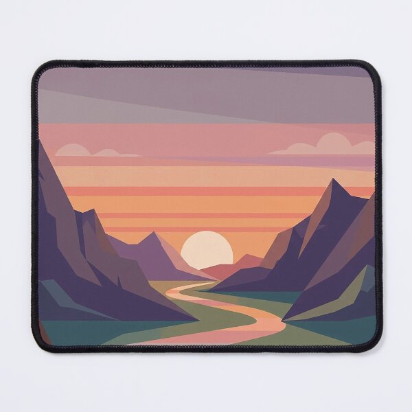 Item preview, Abstract Cubist Retro Sunset Landscape – River & Mountains Vintage Art designed and sold by Articooler.