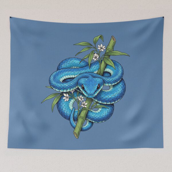 Item preview, Blue Pit Viper On Flowering Bamboo designed and sold by BirdsnStuff.