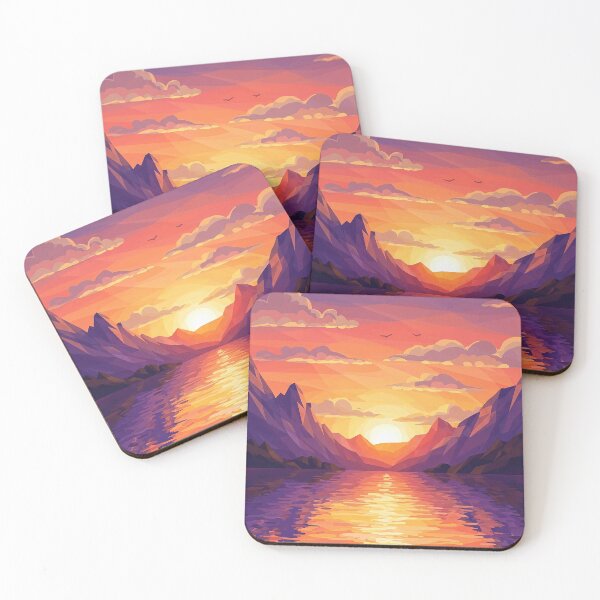 Item preview, Retro Cubist Sunset Lake & Mountains – Vintage Geometric Landscape Art designed and sold by Articooler.