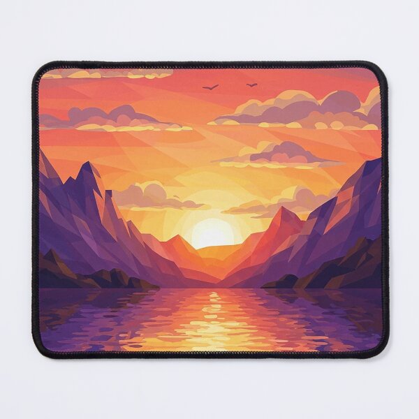 Item preview, Retro Cubist Sunset Lake & Mountains – Vintage Geometric Landscape Art designed and sold by Articooler.