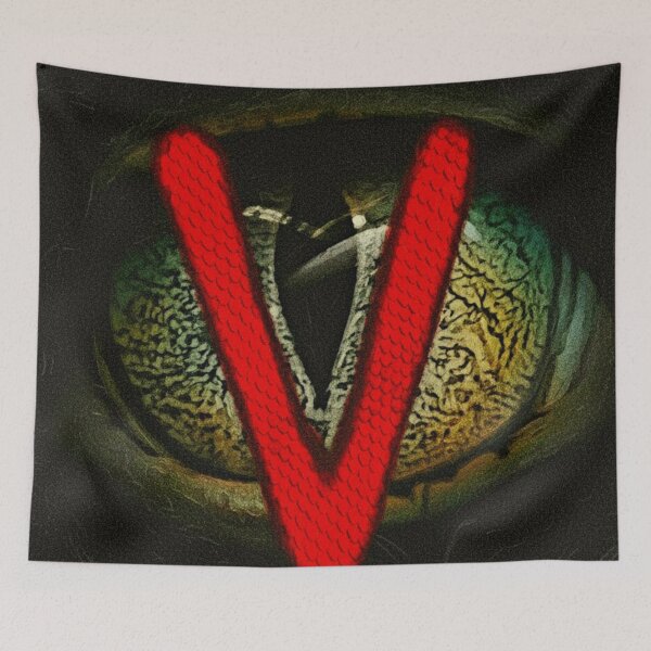 Item preview, Red V Symbol Reptile Eye Art | Alien Visitor Resistance Painting | Sci-Fi Horror Mystery Poster designed and sold by Art's Diner.