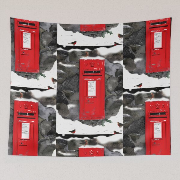 Item preview, Red Royal Mail POST BOX. Christmas/ Winter Illustration. Robins. designed and sold by Grant Wilson.