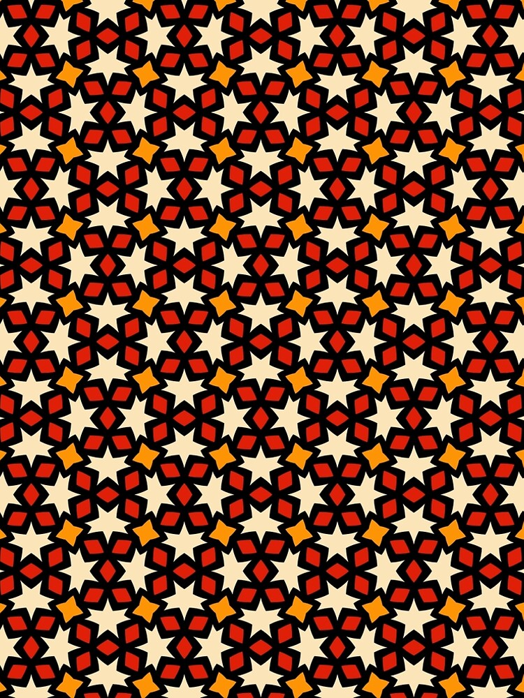 Aperçu 5 sur 5. Robe trapèze avec l'œuvre Vibrant Retro Star Mosaic - Bold Red and Orange Geometric Pattern créée et vendue par Rucku.