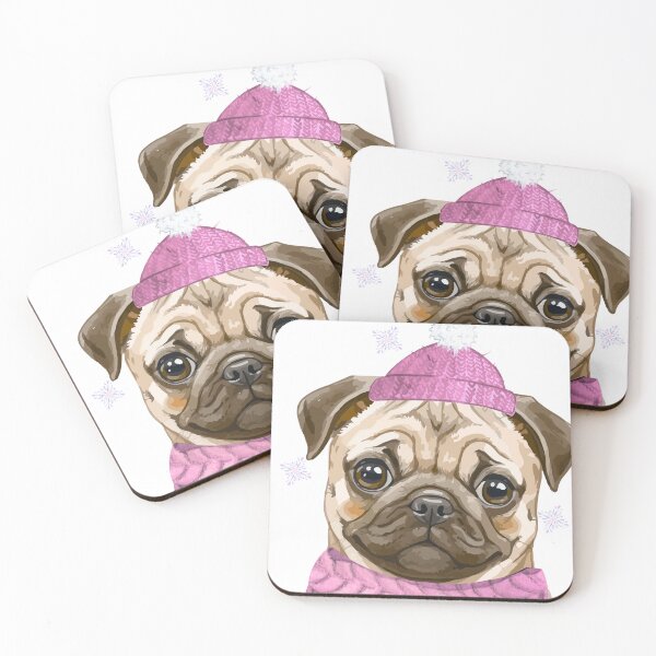 Item preview, Winter Pug Illustration – Cute Pug in Pink Hat & Scarf – Cozy Dog Art designed and sold by MitMopsundHerz Rosinchens_Welt.