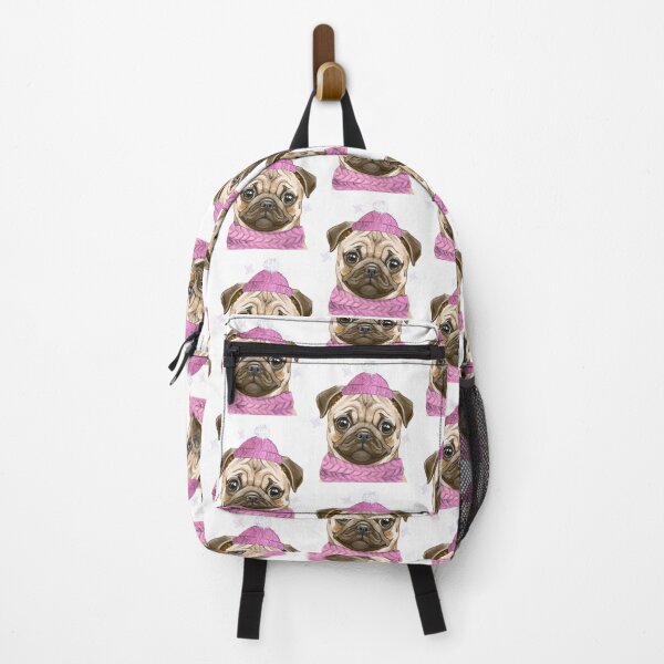 Item preview, Winter Pug Illustration – Cute Pug in Pink Hat & Scarf – Cozy Dog Art designed and sold by MitMopsundHerz Rosinchens_Welt.