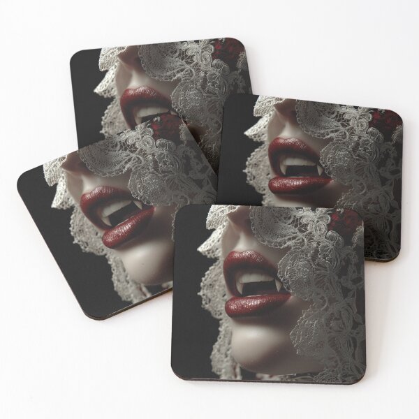 Item preview, Vampire Kiss – Gothic Lace Fangs Dark Fantasy Art designed and sold by MythologyRealm.