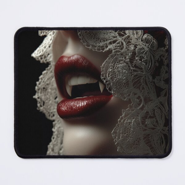 Item preview, Vampire Kiss – Gothic Lace Fangs Dark Fantasy Art designed and sold by MythologyRealm.