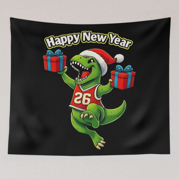 Item preview, Happy New Year" Sports Tee: T-Rex in Basketball Jersey with Holiday Gifts. designed and sold by Hamza25const.