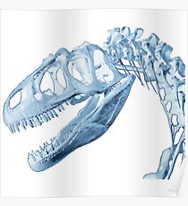 T-Rex Skeleton Blue Poster