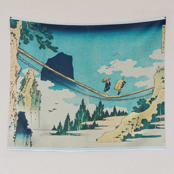 Item preview, Hokusai Suspension Bridge - Vintage Japanese Landscape Art designed and sold by Open Canvas.