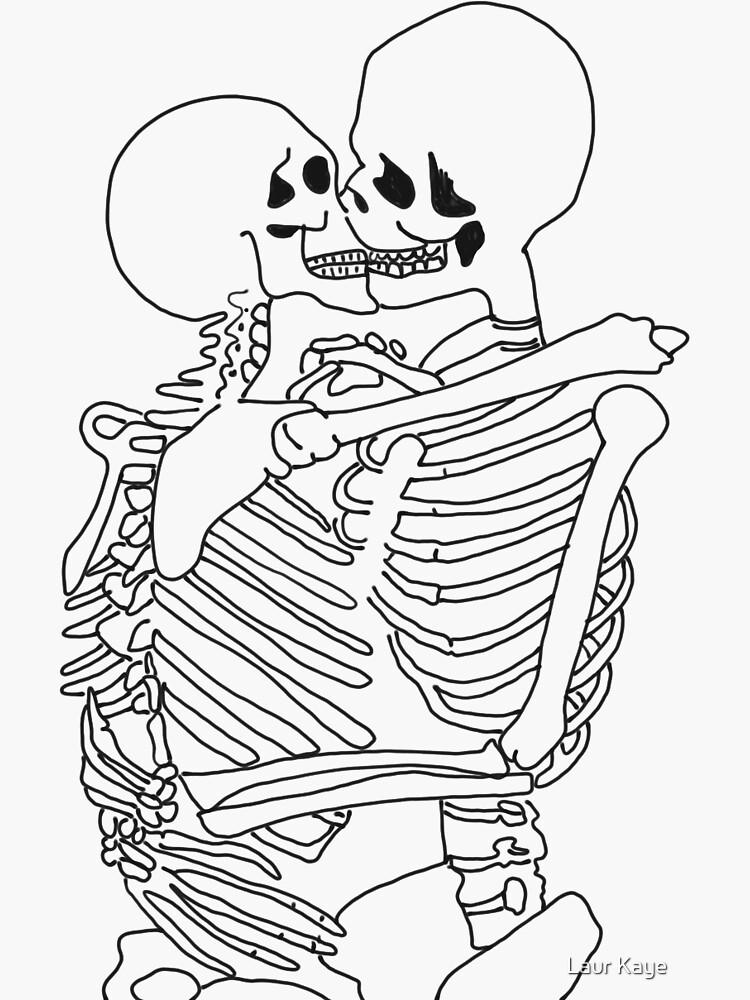 "Skeletons in Love Kissing" Sticker for Sale by laurenkaye Redbubble