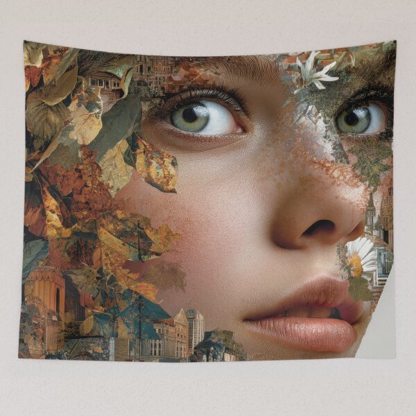 Item preview, Woman with nature collage on face designed and sold by anytka.
