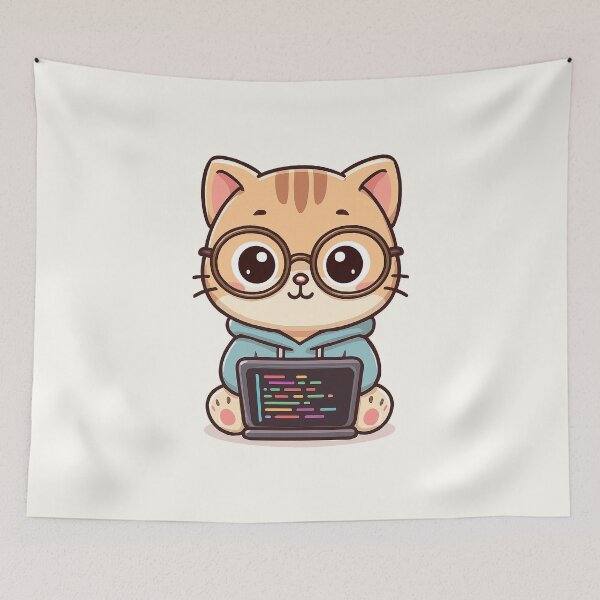 Item preview, Cute Programmer Cat Cartoon designed and sold by HoopeStylee.
