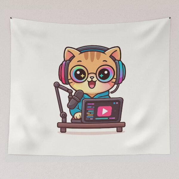 Item preview, Cute Streamer Cat Cartoon designed and sold by HoopeStylee.
