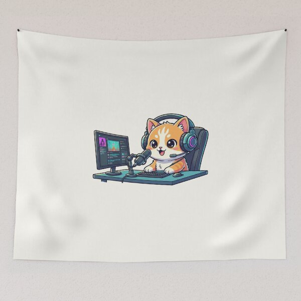 Item preview, Funny Streaming Cat Illustration designed and sold by HoopeStylee.