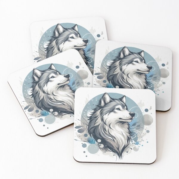 Item preview, Cool Blue Watercolor Wolf Ink Splash Portrait designed and sold by BigBlueArt.