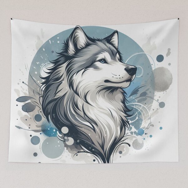 Item preview, Cool Blue Watercolor Wolf Ink Splash Portrait designed and sold by BigBlueArt.