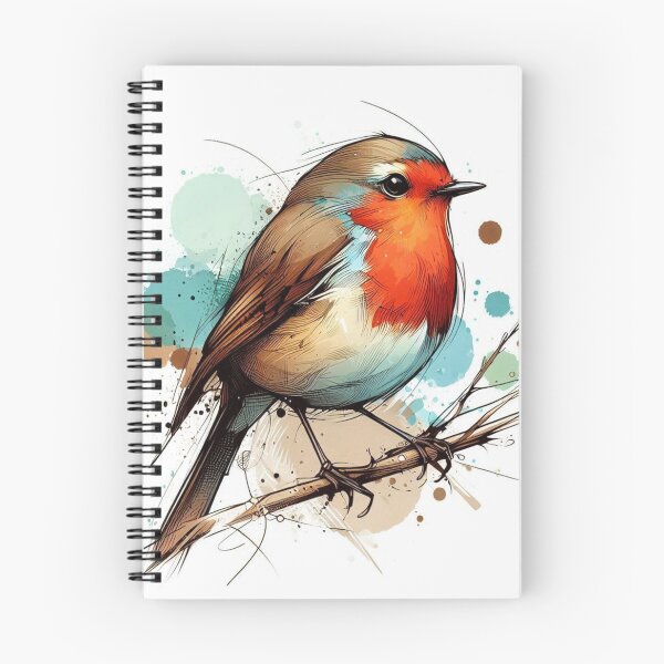 Item preview, European Redbreast Watercolor Ink Splash Illustration designed and sold by BigBlueArt.