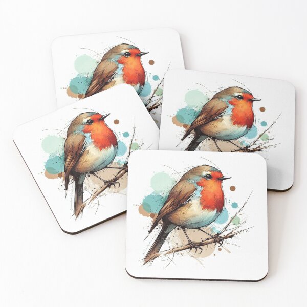 Item preview, European Redbreast Watercolor Ink Splash Illustration designed and sold by BigBlueArt.