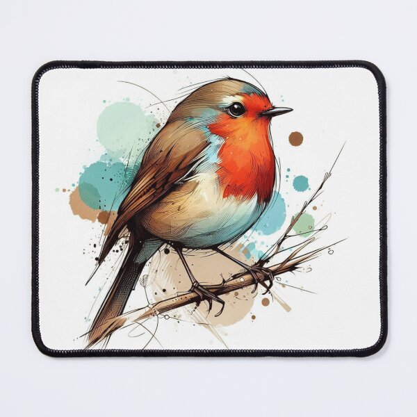 Item preview, European Redbreast Watercolor Ink Splash Illustration designed and sold by BigBlueArt.