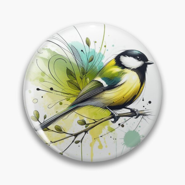 Item preview, Great Tit Songbird Watercolor Botanical Splash designed and sold by BigBlueArt.