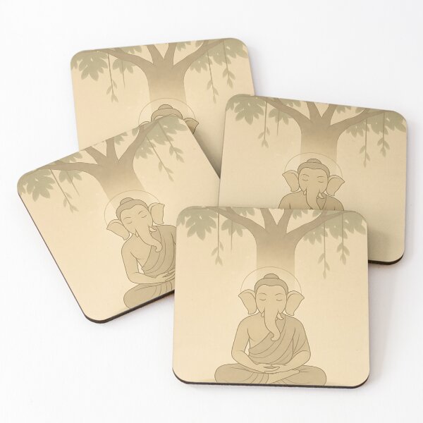 Aperçu de l'œuvre Œuvre minimaliste de méditation sur Ganesha – Divinité éléphant sereine sous un arbre sacré créée et vendue par Beamiverse.
