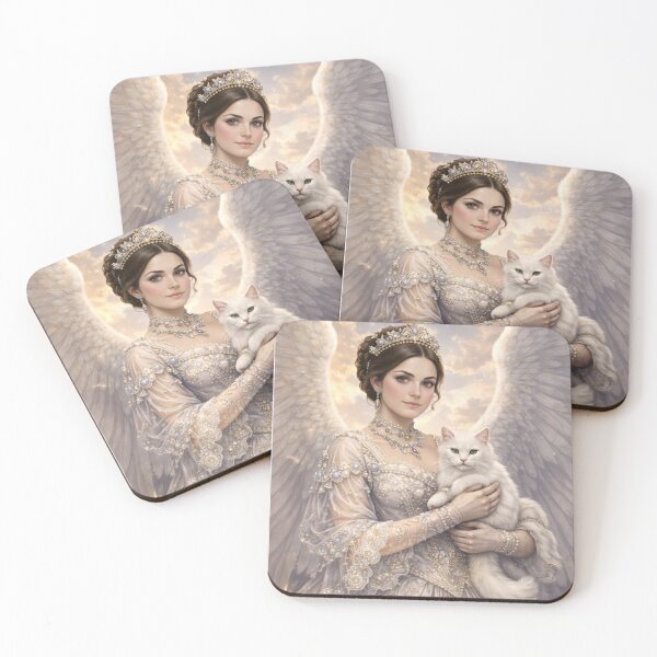 Item preview, Angelic Queen Cradling a White Cat in the Clouds designed and sold by Auroracat2025.