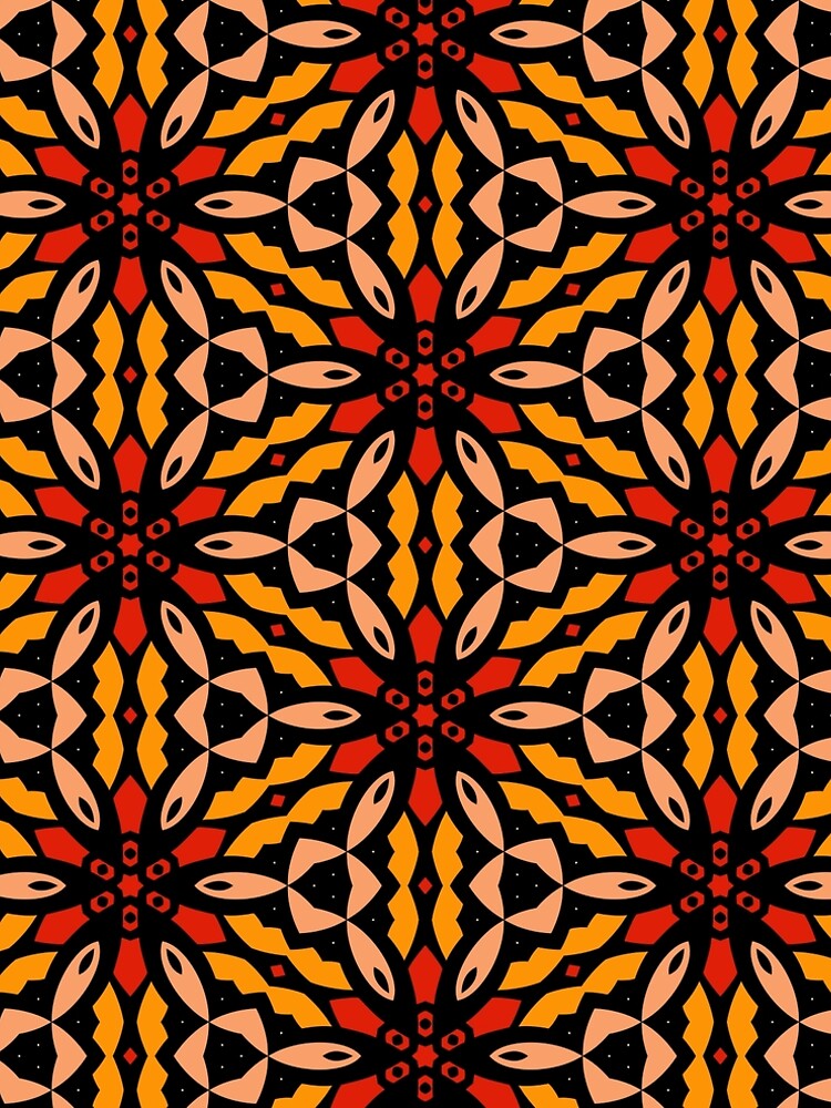 Aperçu 5 sur 5. Robe trapèze avec l'œuvre Fiery Geometric Bloom - Bold Red and Orange Kaleidoscopic Floral Pattern créée et vendue par Rucku.