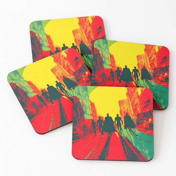 Item preview, Justice League Retro Poster Art - DC Heroes Psychedelic Sunset Silhouette designed and sold by LoomisDreams.