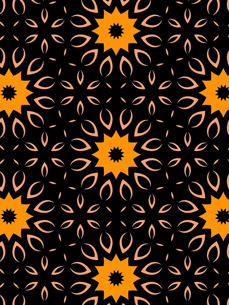Aperçu 5 sur 5. Robe trapèze avec l'œuvre Midnight Solar Bloom - Bold Orange Sunburst Geometric Mandala créée et vendue par Rucku.