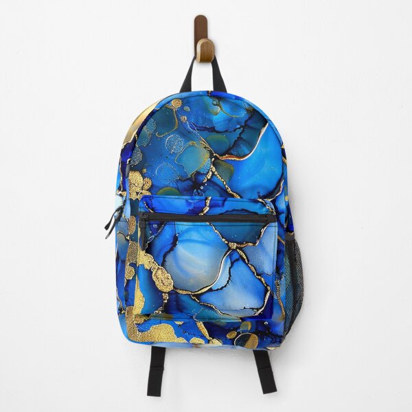 Item preview, Blue And Golden Alcohol Ink Marbled Art Abstract designed and sold by DEC02.