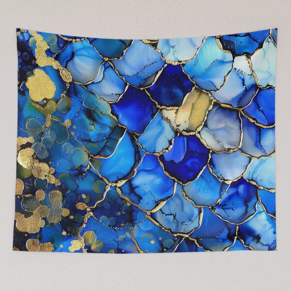 Item preview, Blue And Golden Alcohol Ink Marbled Art Abstract  designed and sold by DEC02.