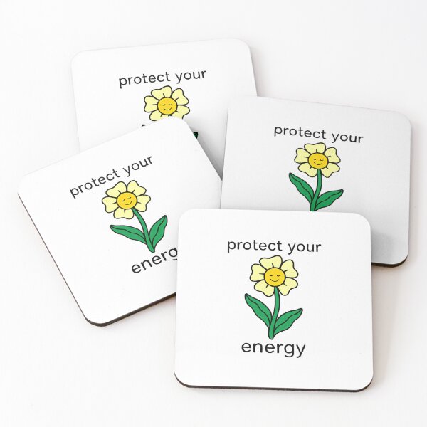 Item preview, Minimal Smiling Flower Illustration With Gentle Protect Your Energy Message designed and sold by SkeletonsDanger.