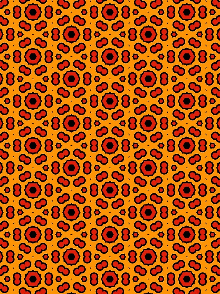 Aperçu 5 sur 5. Robe trapèze avec l'œuvre Crimson Solar Honeycomb - Bold Red and Orange Geometric Mosaic Pattern créée et vendue par Rucku.