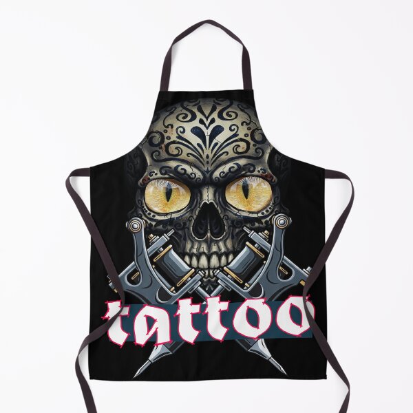 Item preview, Tattoo fan - tattooed skull with cat eyes and two tattoo machines designed and sold by ARIVONTEE.