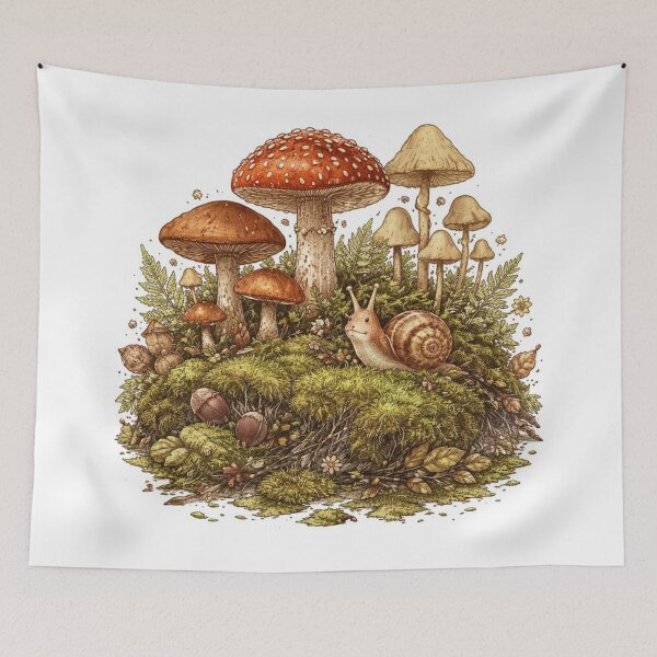 Item preview, Vintage Cottagecore Mushroom Garden with Snail designed and sold by Dariusz.K.
