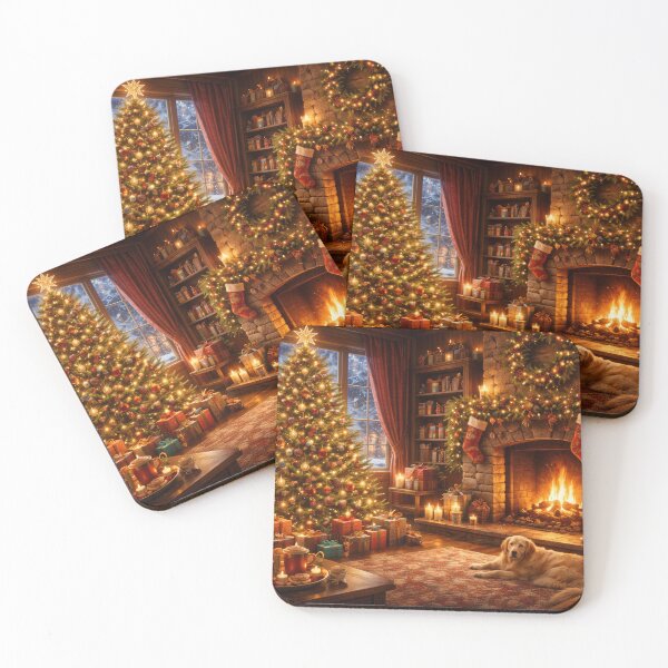 Item preview, Cosy Christmas Fireplace With Tree And Dog designed and sold by ArtComixHaven.