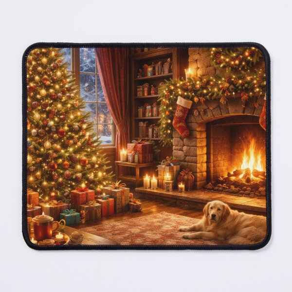 Item preview, Cosy Christmas Fireplace With Tree And Dog designed and sold by ArtComixHaven.
