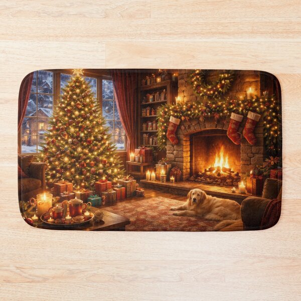 Item preview, Cosy Christmas Fireplace With Tree And Dog designed and sold by ArtComixHaven.
